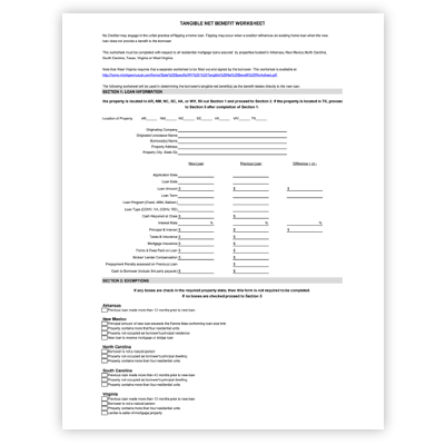 Tangible Net Benefit Worksheet