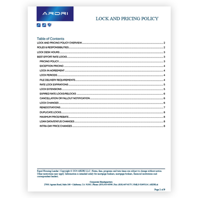 ARDRI Lock & Pricing Policy